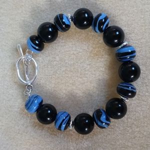 Blue and black oynx bracelet